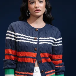 ESPYR By Tokyo Talkies Women Cable Knit Self Design Cardigan-picture-42