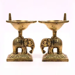 The Spiritual Living 2 Pieces Gold-Toned Textured Elephant Diyas-picture-31