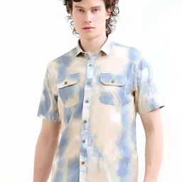 Estilocus Men Standard Fit Dyed Spread Collar Cotton Casual Shirt-image-52