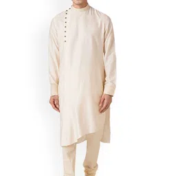ZOIS Men Keyhole Neck Cold-Shoulder Sleeves Thread Work Kurta image 1