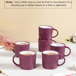 Nestasia Purple & White 6 Pieces Crafted Ceramics Textured Ceramic Glossy Mugs 300 ml image 4