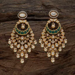 Kushal's Fashion Jewellery Kundan Crescent Shaped Drop Earrings-picture-11