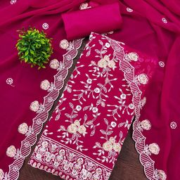 MANVAA Embroidered Thread Work Georgette Unstitched Dress Material-picture-2