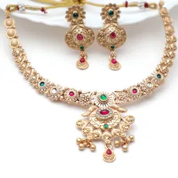 SIVA BY ANIKA Gold-Plated Artificial Stones Studded And Beaded Royal Rajwadi Jewellery Set-image-89