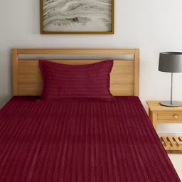 WEAVE AND DECOR Maroon Striped 300 TC Single Bedsheet with 1 Pillow Covers image 5