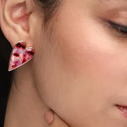 DressBerry Gold-Plated Artificial Stones Studded Heart Shaped Studs image 3