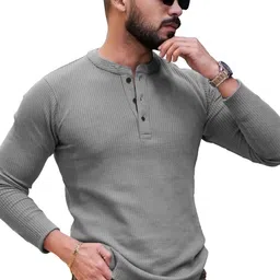 HOODLER Men Solid Henley Neck Cotton T-shirt-picture-23
