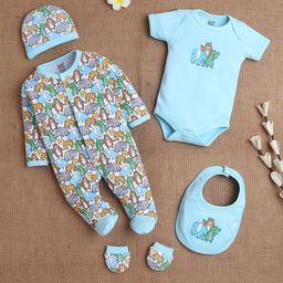 MeeMee Infants Pack Of 5 Printed Cotton Baby Apparel Gift Set-picture-14