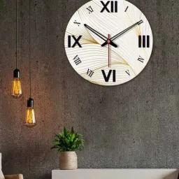 Line Waves Wood Wall Clock In Gold By VibeCrafts-picture-17