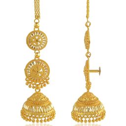missmister Brass 24 KT Micron Gold Kan chain Tradtional Jhumki Ear wire long earring Women-picture-26