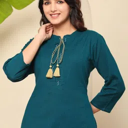 FLAMBOYANT Women Floral Embroidered Regular Thread Work Pure Cotton Kurta with Trousers image 3