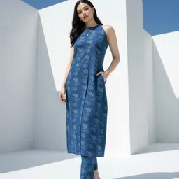 fusion by glitchez Women Ethnic Motifs Printed Regular Kurta with Trousers-picture-13