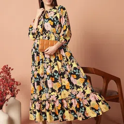 Raiyani Enterprise Print Tie-Up Neck Applique Crepe Fit & Flare Maxi Dress-picture-39