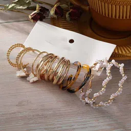 GOLDIWALA Set Of 5 Gold Plated Pearls Beaded Geometric Half Hoop Earrings image 3