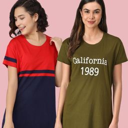 Christy World Women Pack Of 2 Typography Printed Short Sleeves Longline T-shirt-picture-34