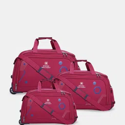 SWISS MILITARY Red 3 Pieces Printed Medium And Large Duffle Trolley Bag With Small Wheels-picture-38