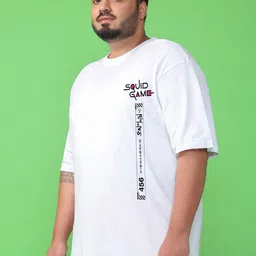 Bewakoof Plus Men Squid Game Graphic Printed Round Neck Cotton Oversized T-shirt image 3