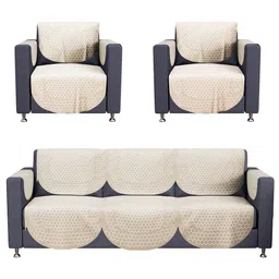 Kuber Industries Cream-Coloured 16 Pieces Printed Cotton 5 Seater Sofa Cover With Arms image 3