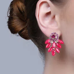 PUJVI Artificial Stones Studded Contemporary Drop Earrings image 2