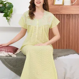TRUNDZ Women Plus Size Floral Embroidered Round Neck Pure Cotton Maxi Nightdress image 2