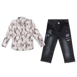 BAESD Boys Abstract Printed Spread Collar Shirt With Trousers-picture-52