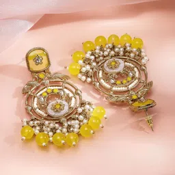 Rubans 18K Gold-Plated Artificial Stones Studded Peacock Shaped Antique Drop Earrings image 2