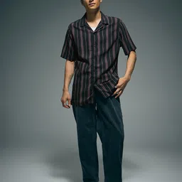 Flying Machine Men Vertical Striped Cuban Collar Casual Shirt image 2