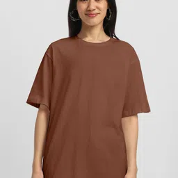 JUNEBERRY Women Solid Round Neck Pure Cotton Oversized T-shirt-picture-25
