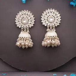 Lyriss Gold Plated Artificial Stones Studded and Beaded Dome Shaped Jhumkas-picture-32