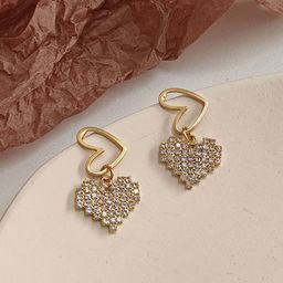 VAGHBHATT Gold-Plated Artificial Stones Studded Heart Shaped Drop Earrings-picture-45