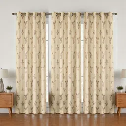 GEET CREATIONS Cream-Coloured Set of 3 Floral Room Darkening Long Door Curtain-image-45