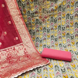 SHADOW & SAINING Embellished Semi-Stitched Dress Material image 4