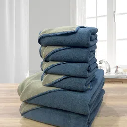 LABHAM Olive Green & Blue 6 Pcs 450 GSM Reversible Towel Set-picture-30