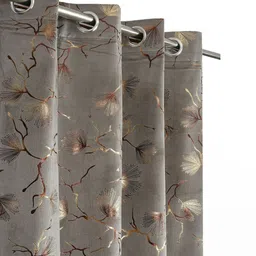 GEET CREATIONS Grey & Beige Set of 2 Floral Window Curtain-picture-29