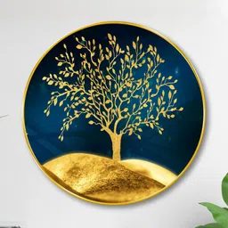 Myntra Elegant Homes Blue & Gold-Toned MDF Tree Round Wall Art-16 Inch image 5