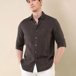 U.S. Polo Assn. Men Tailored Fit Spread Collar Solid Linen Casual Shirt-picture-33