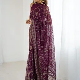 KALINI Purple Printed Poly Georgette Sarees image 2