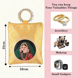 Kuber Industries Set of 4 Maharani Printed Silk Pearls Beaded Handle Purse Clutches image 3