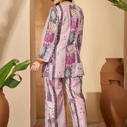 Sangria Printed Mandarin Collar Tunic & Trousers Co-Ords image 2