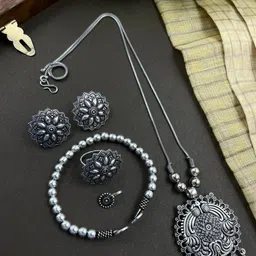 NAMAN ARTS Mahek Silver Plated Oxidised Jewellery Set-picture-24