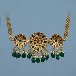 Diksha collection Brass-Plated Stone Studded & Beaded Jewellery Set image 3