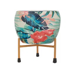 Homspurts Blue and Orange 2 Pieces Printed Metal Planters With Stand image 5