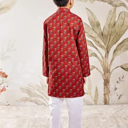 VASTRAMAY Boys Floral Printed Regular Pure Cotton Kurta with Pyjamas image 5