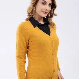 Monte Carlo Women V Neck Full Sleeve Woollen Cardigan image 2