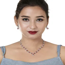 Gemron Jewel Rhodium-Plated Cubic Zirconia & American Diamond Studded Jewellery Set image 5