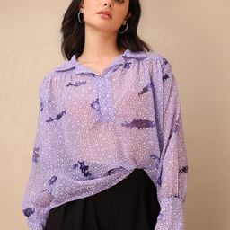 PURVAJA Women Printed Purple Georgette Shirt Style Top-picture-5