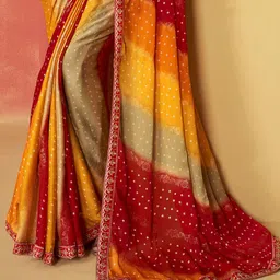KCPC BANDHANI Bandhani Embroidered Poly Chiffon Bandhani Saree image 3