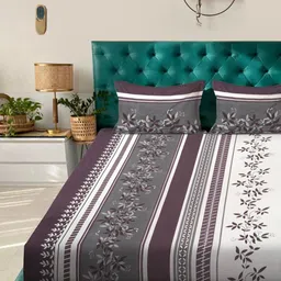 Myntra Elegant Homes Purple Floral Printed 300 TC King Bedsheet Set 2.5 m x 2.2 m-image-11