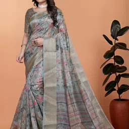 DIVASTRI Floral Zari Silk Blend Banarasi Saree image 2