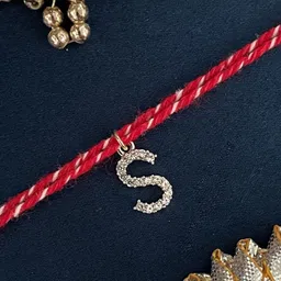 Digital Dress Room Gold Plated S Alphabet AD Studded Initial Thread Rakhi-picture-58